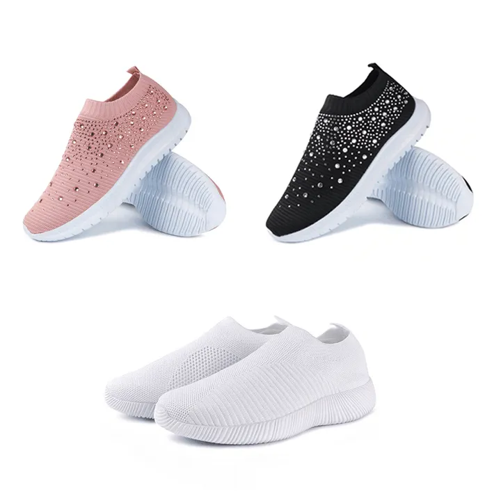 Comelyy Women's Crystal Breathable Slip-On Walking Shoes