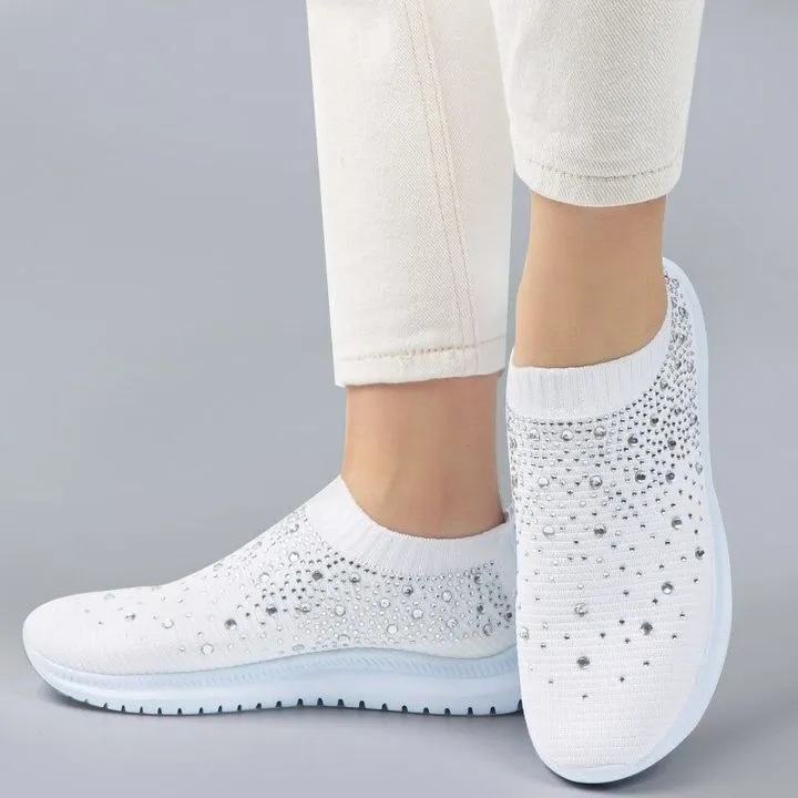 Comelyy Women's Crystal Breathable Slip-On Walking Shoes
