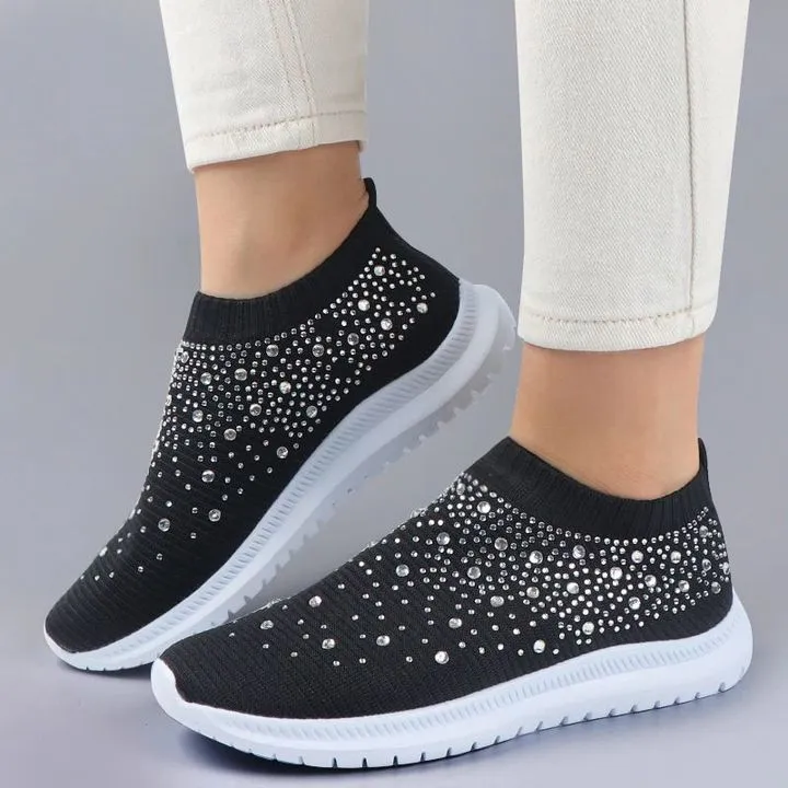 Comelyy Women's Crystal Breathable Slip-On Walking Shoes
