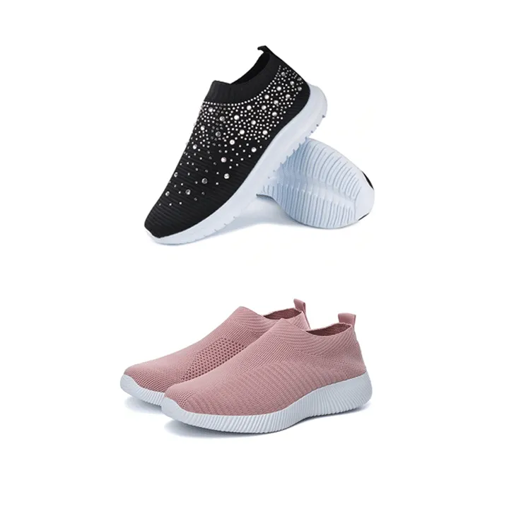 Comelyy Women's Crystal Breathable Slip-On Walking Shoes