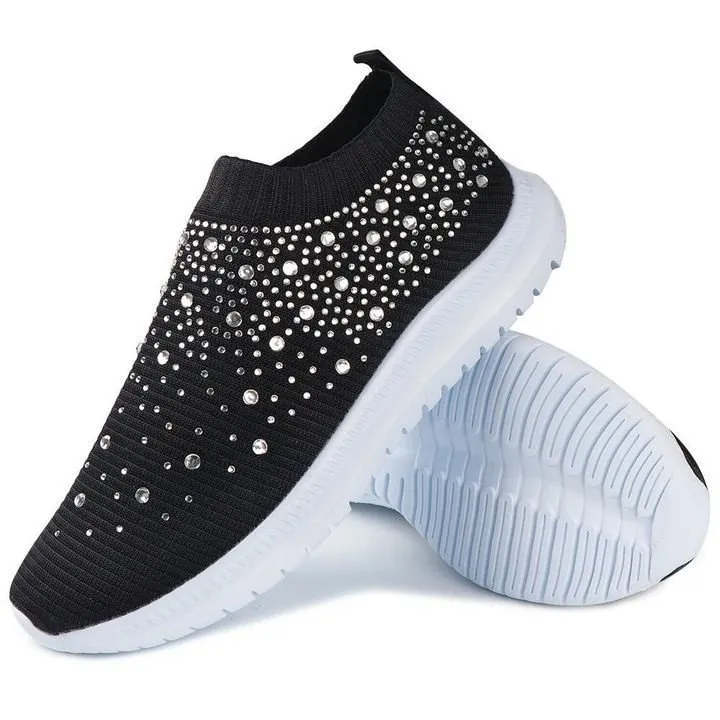 Comelyy Women's Crystal Breathable Slip-On Walking Shoes