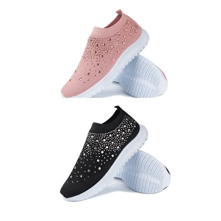 Comelyy Women's Crystal Breathable Slip-On Walking Shoes