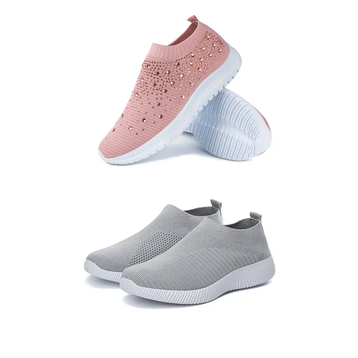 Comelyy Women's Crystal Breathable Slip-On Walking Shoes