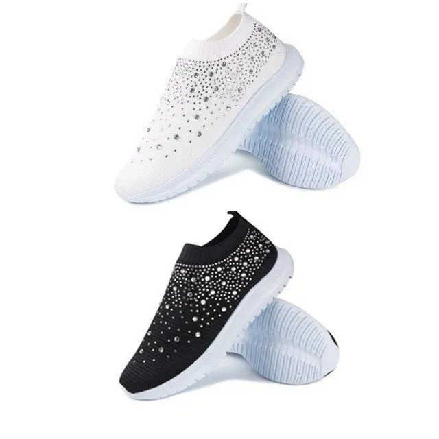 Comelyy Women's Crystal Breathable Slip-On Walking Shoes