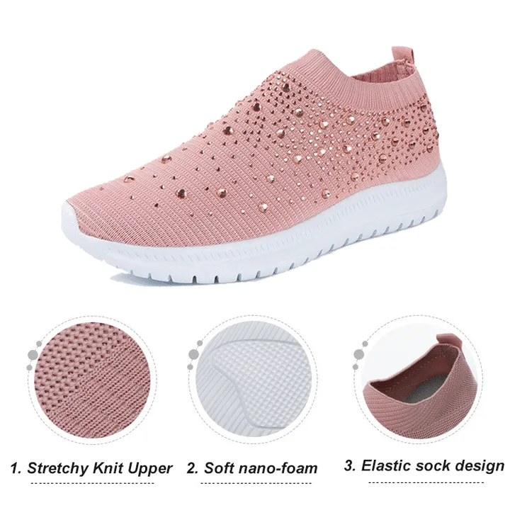 Comelyy Women's Crystal Breathable Slip-On Walking Shoes