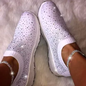 Comelyy Women's Crystal Breathable Slip-On Walking Shoes