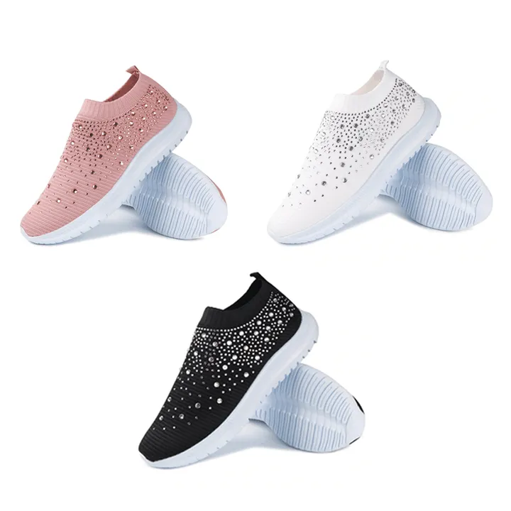 Comelyy Women's Crystal Breathable Slip-On Walking Shoes