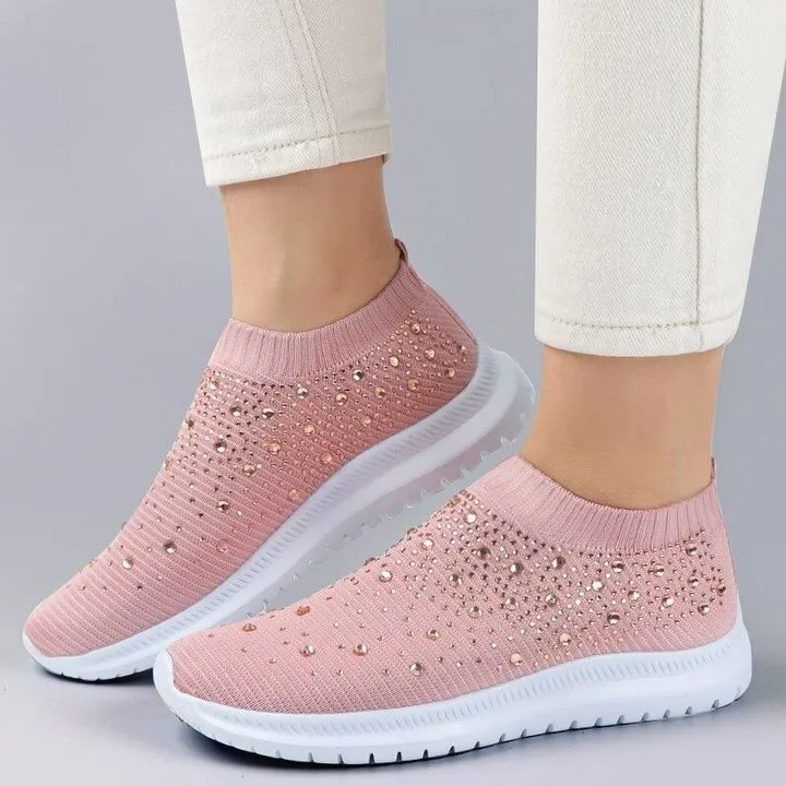 Comelyy Women's Crystal Breathable Slip-On Walking Shoes