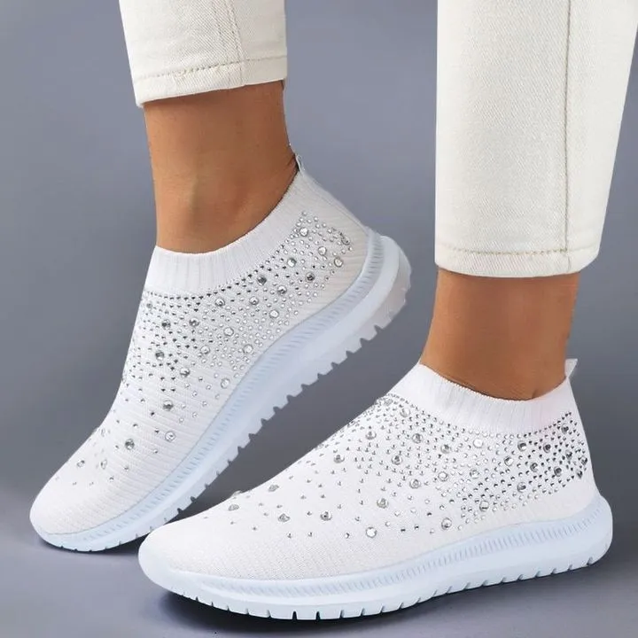 Comelyy Women's Crystal Breathable Slip-On Walking Shoes