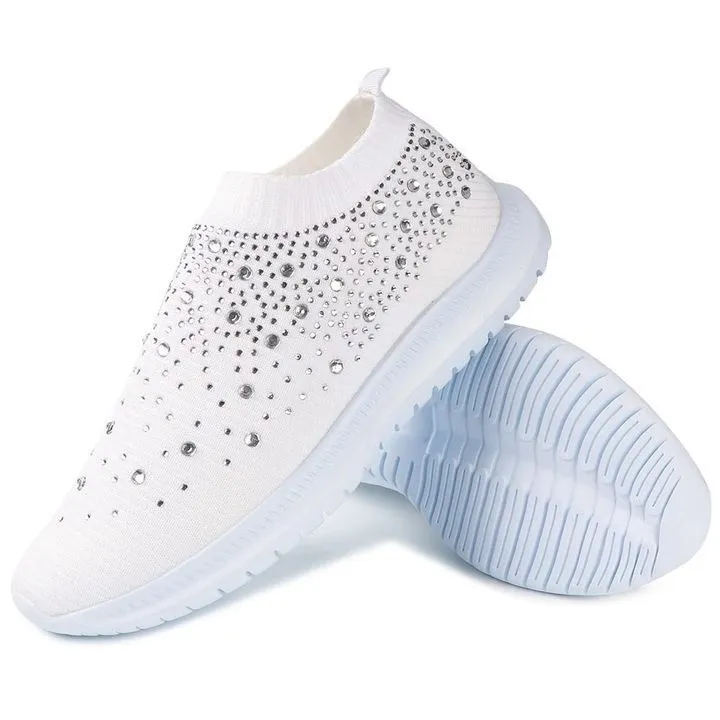 Comelyy Women's Crystal Breathable Slip-On Walking Shoes