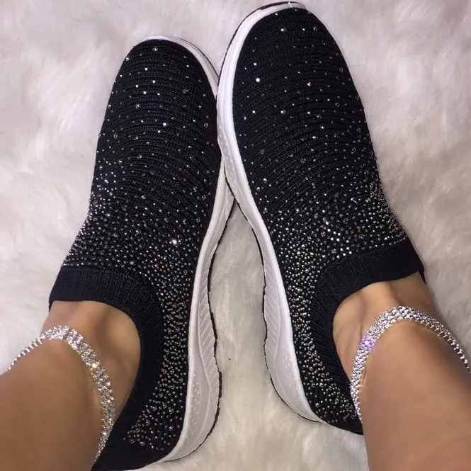 Comelyy Women's Crystal Breathable Slip-On Walking Shoes