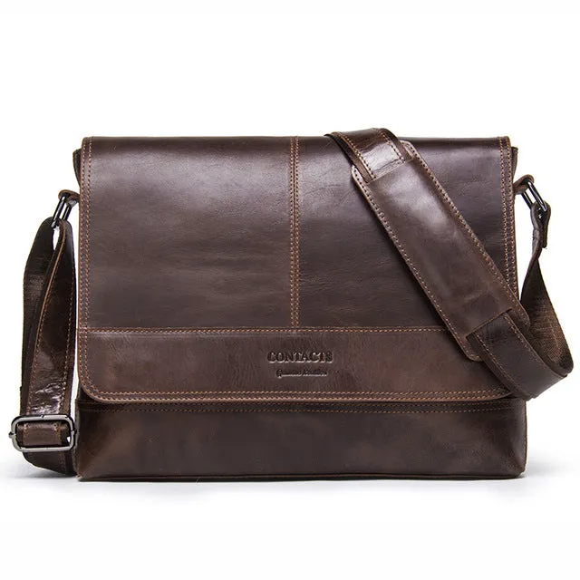Contact'S Genuine Leather Men'S Shoulder Bag For Laptop 12'' Crossbody Bags Male Bolsa Top
