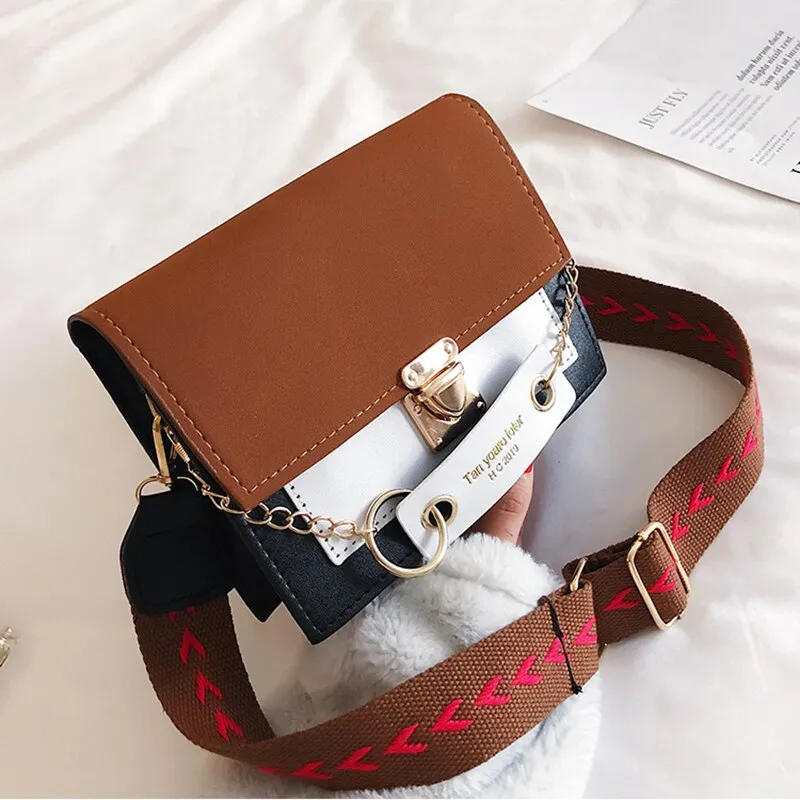 Contrast color Leather Crossbody Bags For Women Travel Handbag Fashion Simple Shoulder Messenger Bag Ladies CrossBody Bag