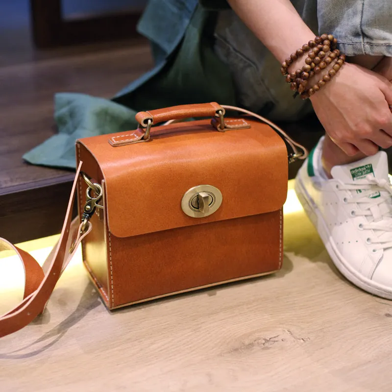 Cube Bag Womens Brown Leather Satchel Bag Handbags Crossbody Bags
