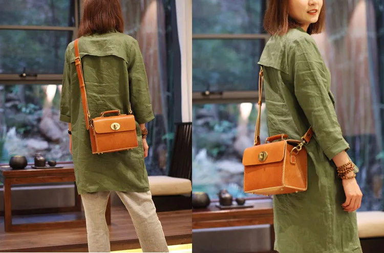 Cube Bag Womens Brown Leather Satchel Bag Handbags Crossbody Bags