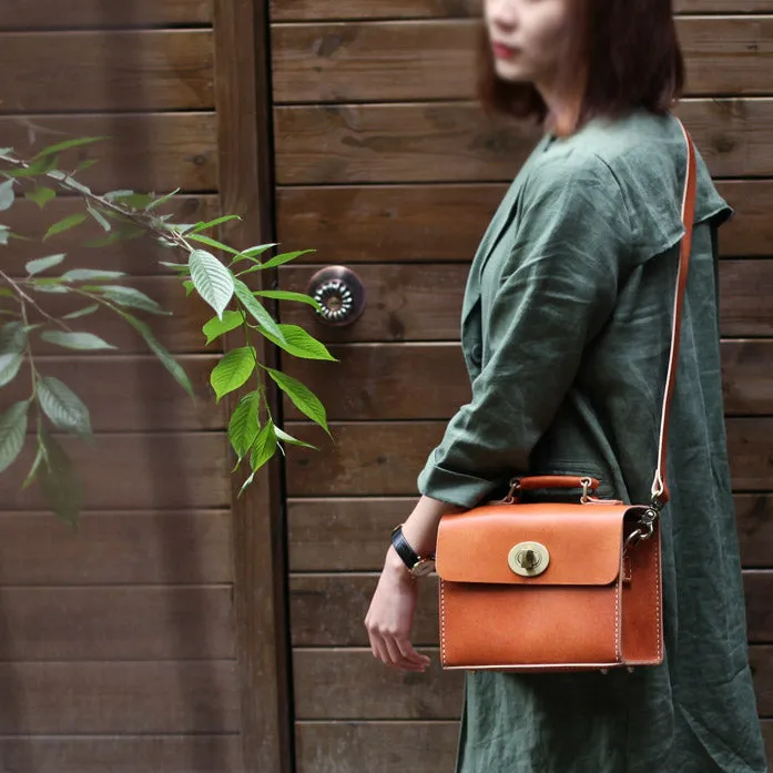 Cube Bag Womens Brown Leather Satchel Bag Handbags Crossbody Bags