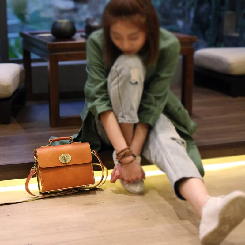 Cube Bag Womens Brown Leather Satchel Bag Handbags Crossbody Bags
