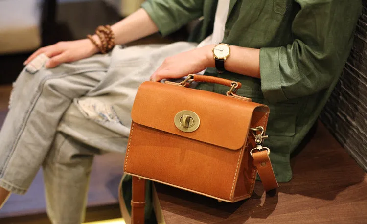 Cube Bag Womens Brown Leather Satchel Bag Handbags Crossbody Bags