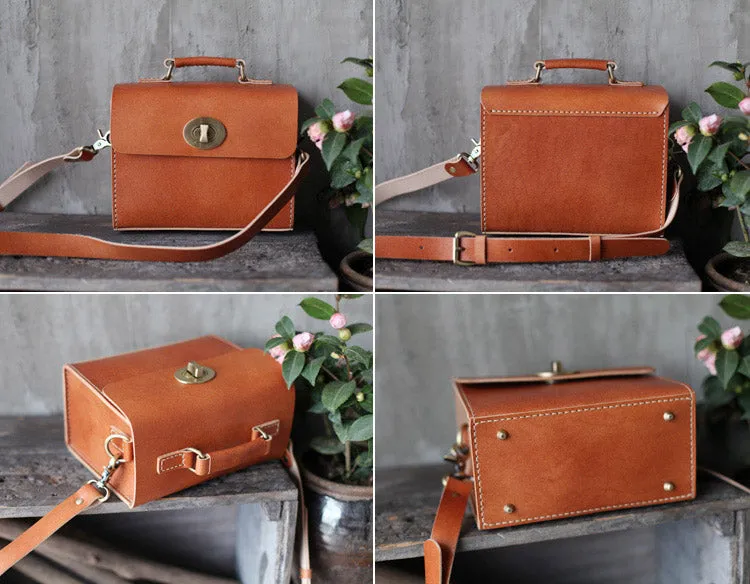 Cube Bag Womens Brown Leather Satchel Bag Handbags Crossbody Bags