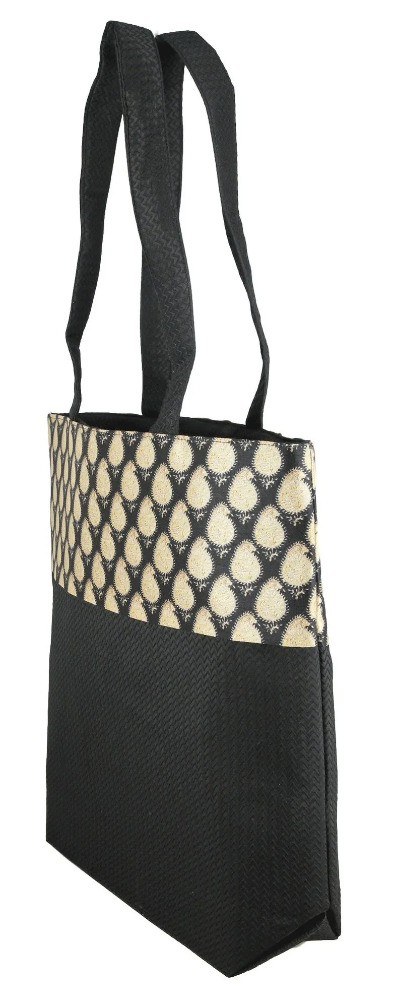 Digitally printed Brocade fashion bag 15 x 16 inch Faux Silk Dupion,BLACK ,Totes Shopping bag