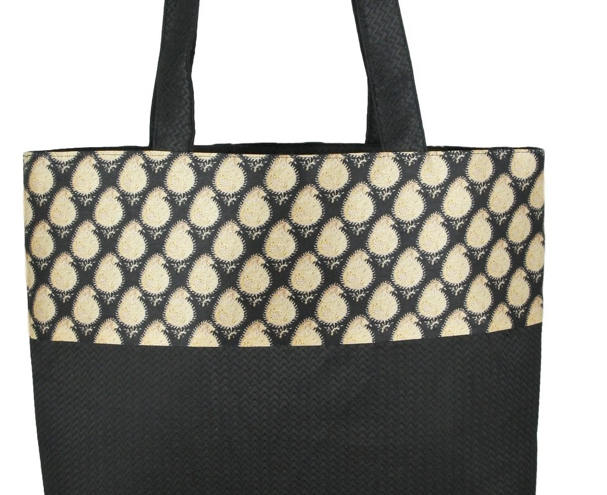 Digitally printed Brocade fashion bag 15 x 16 inch Faux Silk Dupion,BLACK ,Totes Shopping bag