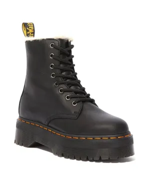 Dr. Martens Jadon Black Pisa Faux Fur Lined Platform Ankle 8 Eyelet Boot