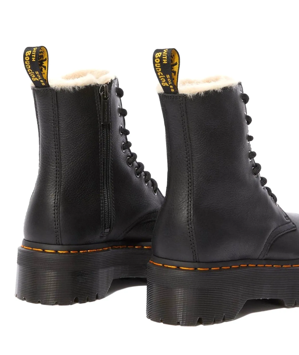 Dr. Martens Jadon Black Pisa Faux Fur Lined Platform Ankle 8 Eyelet Boot