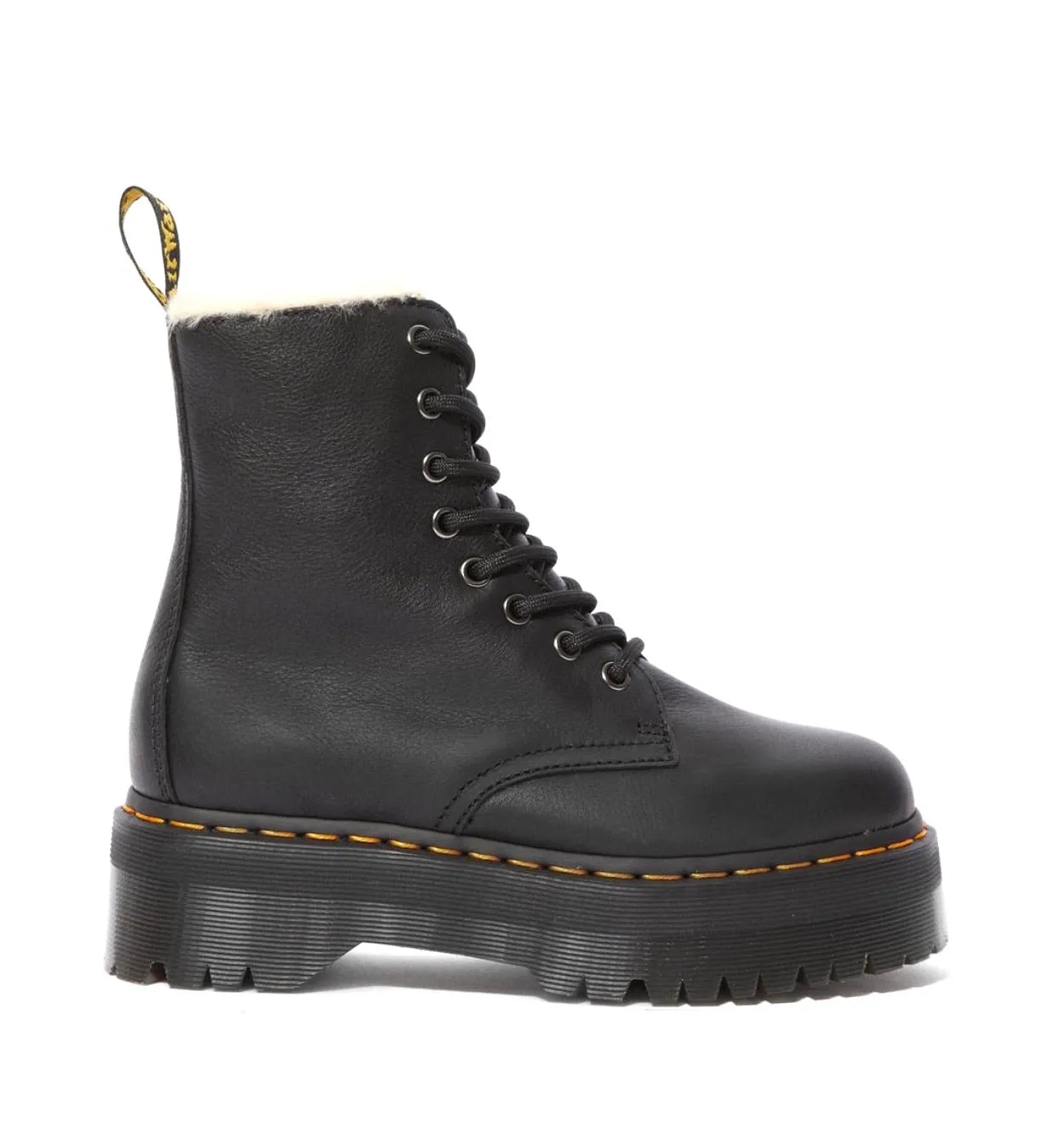 Dr. Martens Jadon Black Pisa Faux Fur Lined Platform Ankle 8 Eyelet Boot