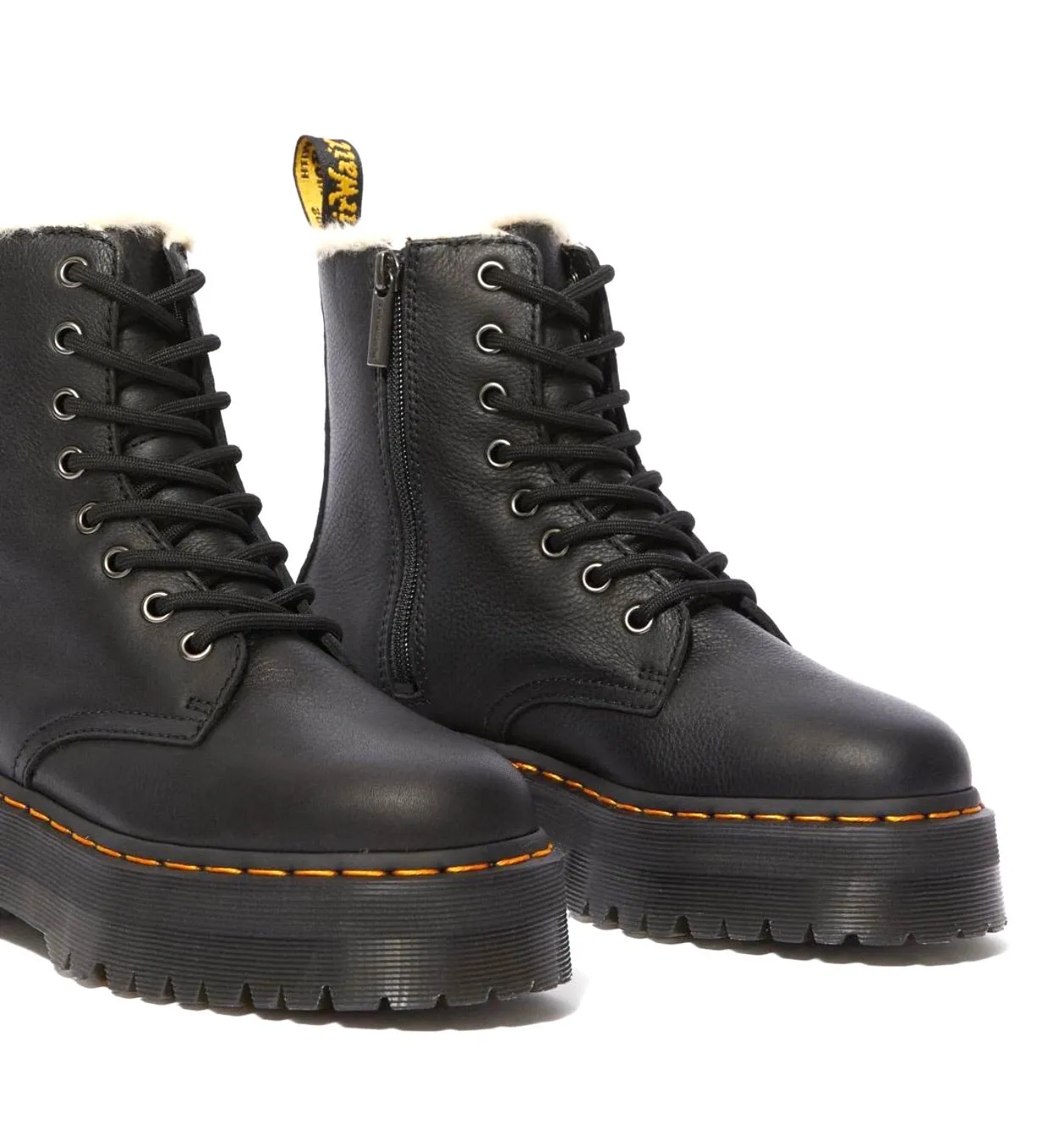 Dr. Martens Jadon Black Pisa Faux Fur Lined Platform Ankle 8 Eyelet Boot
