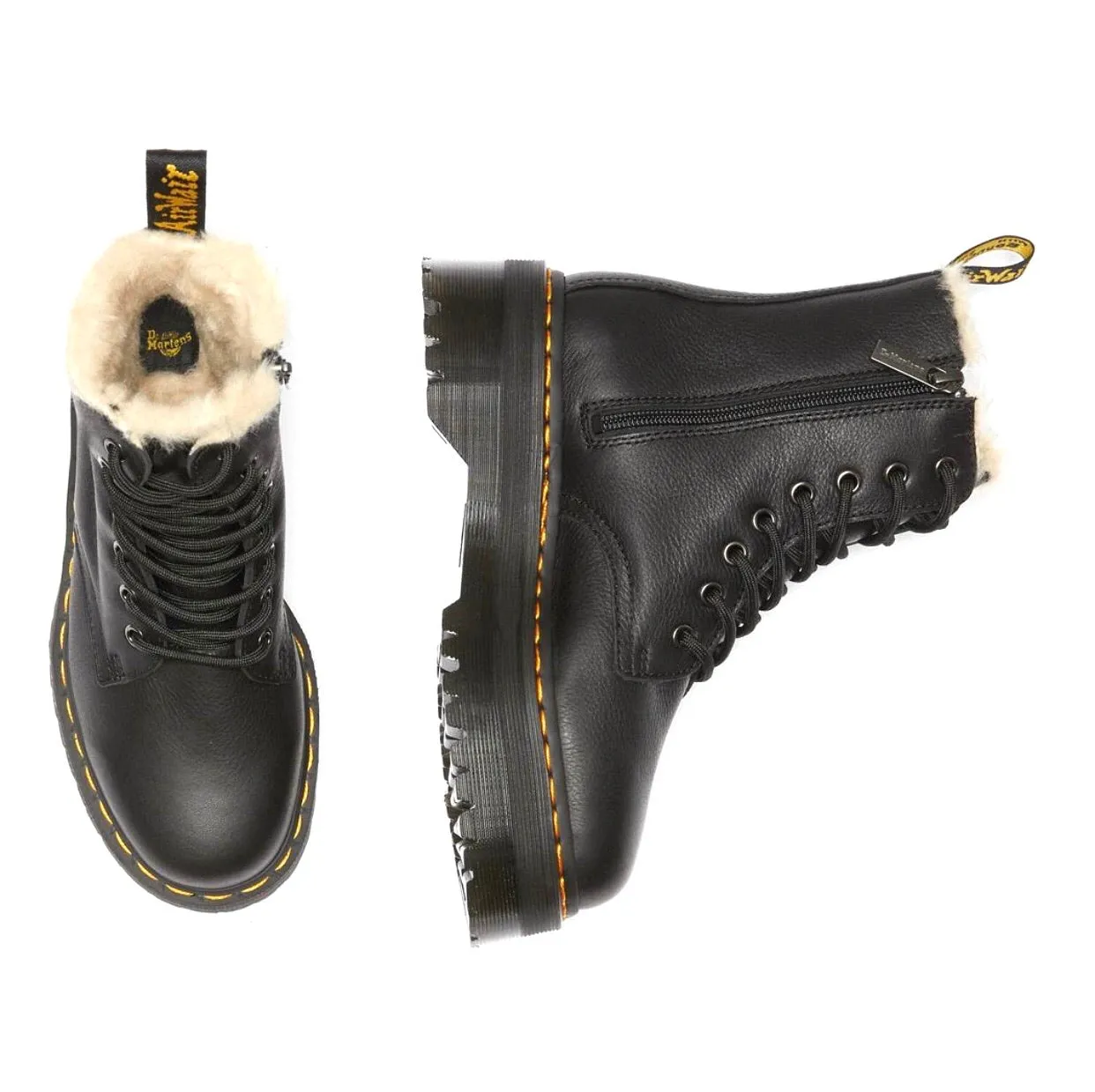Dr. Martens Jadon Black Pisa Faux Fur Lined Platform Ankle 8 Eyelet Boot