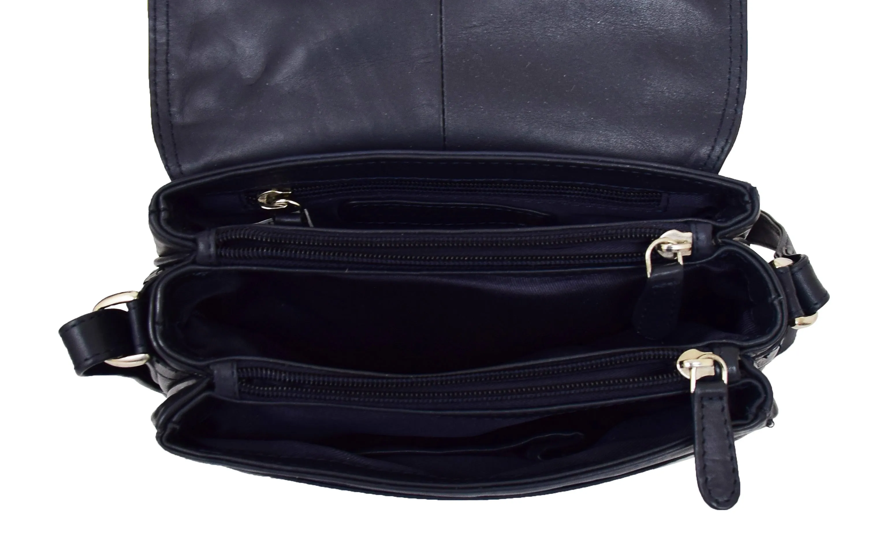 DR459 Women's Leather Cross Body Flap over Bag Navy