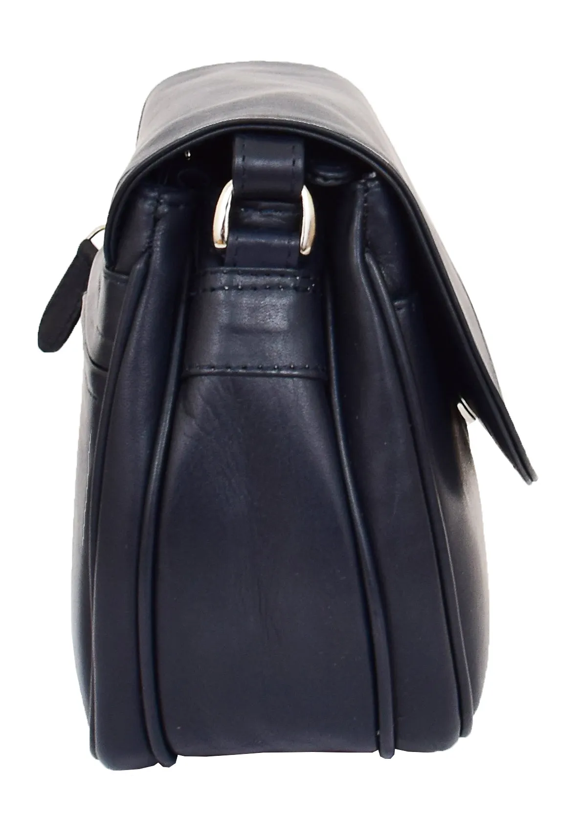 DR459 Women's Leather Cross Body Flap over Bag Navy