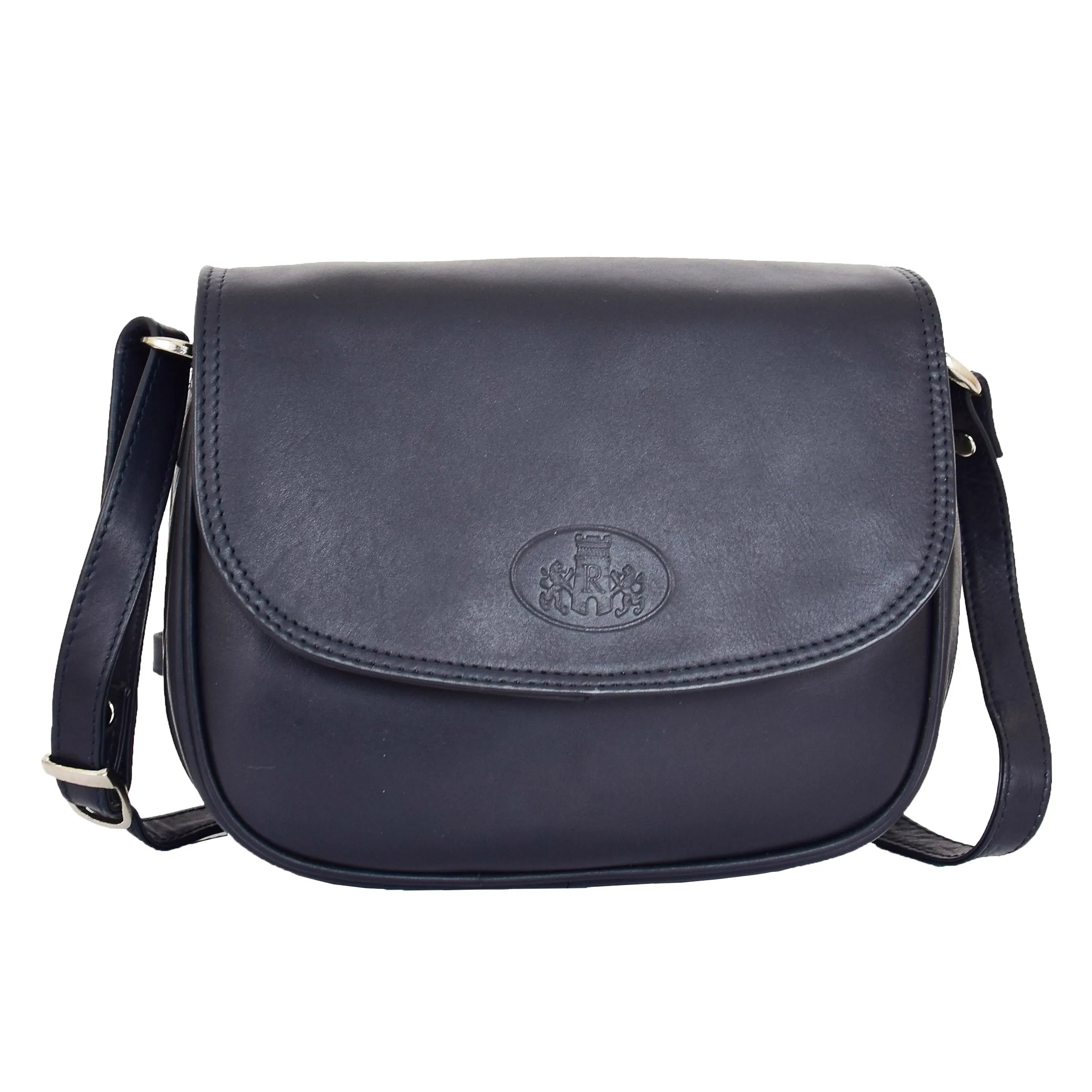 DR459 Women's Leather Cross Body Flap over Bag Navy
