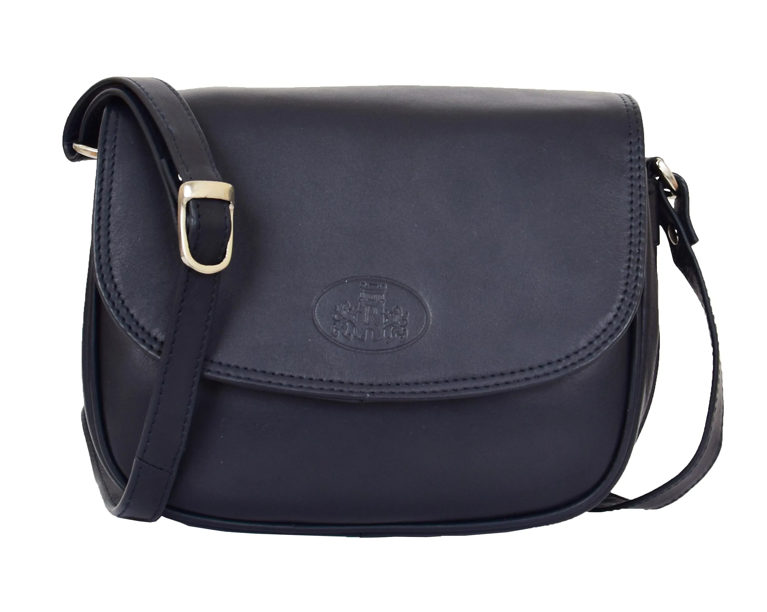 DR459 Women's Leather Cross Body Flap over Bag Navy