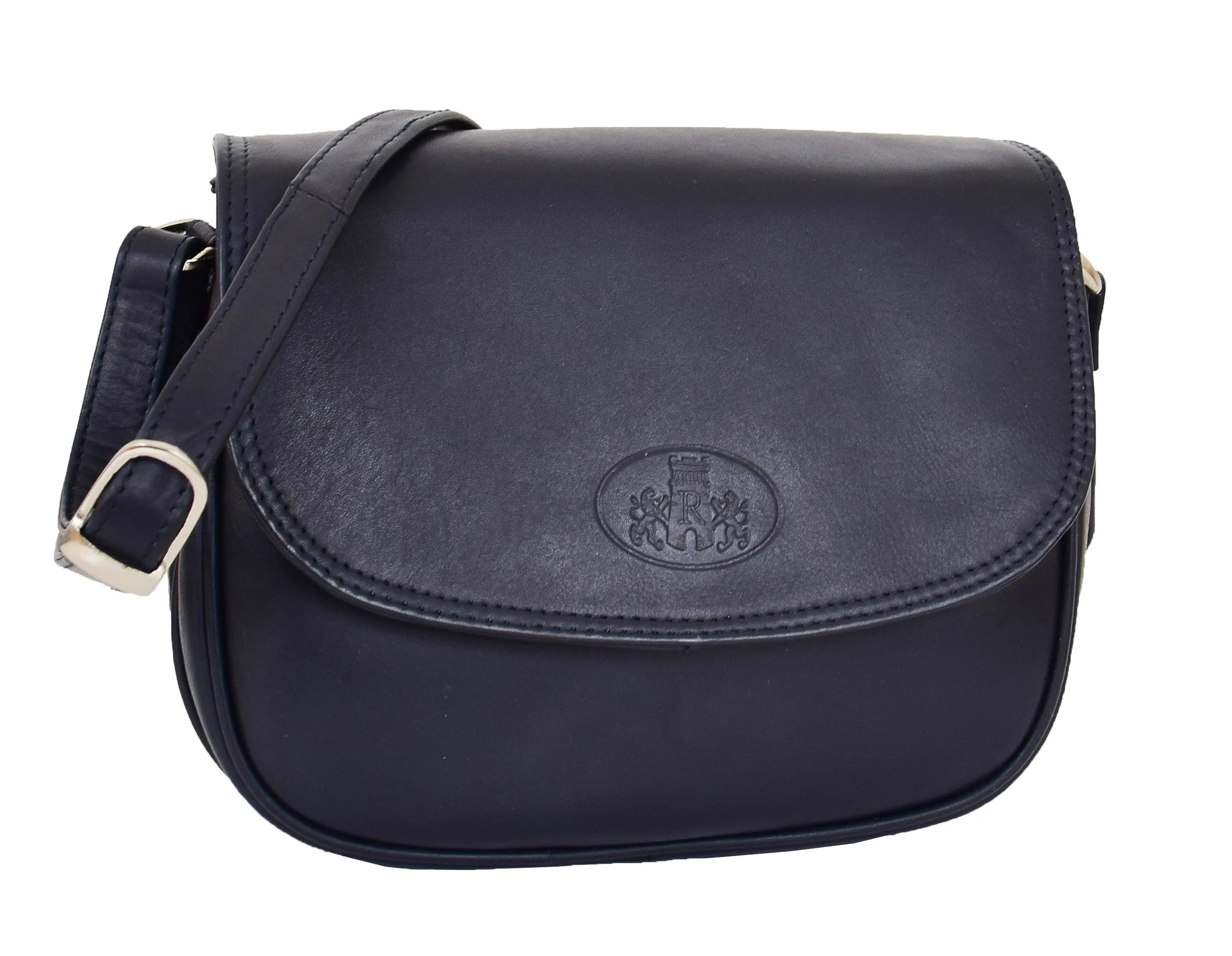 DR459 Women's Leather Cross Body Flap over Bag Navy