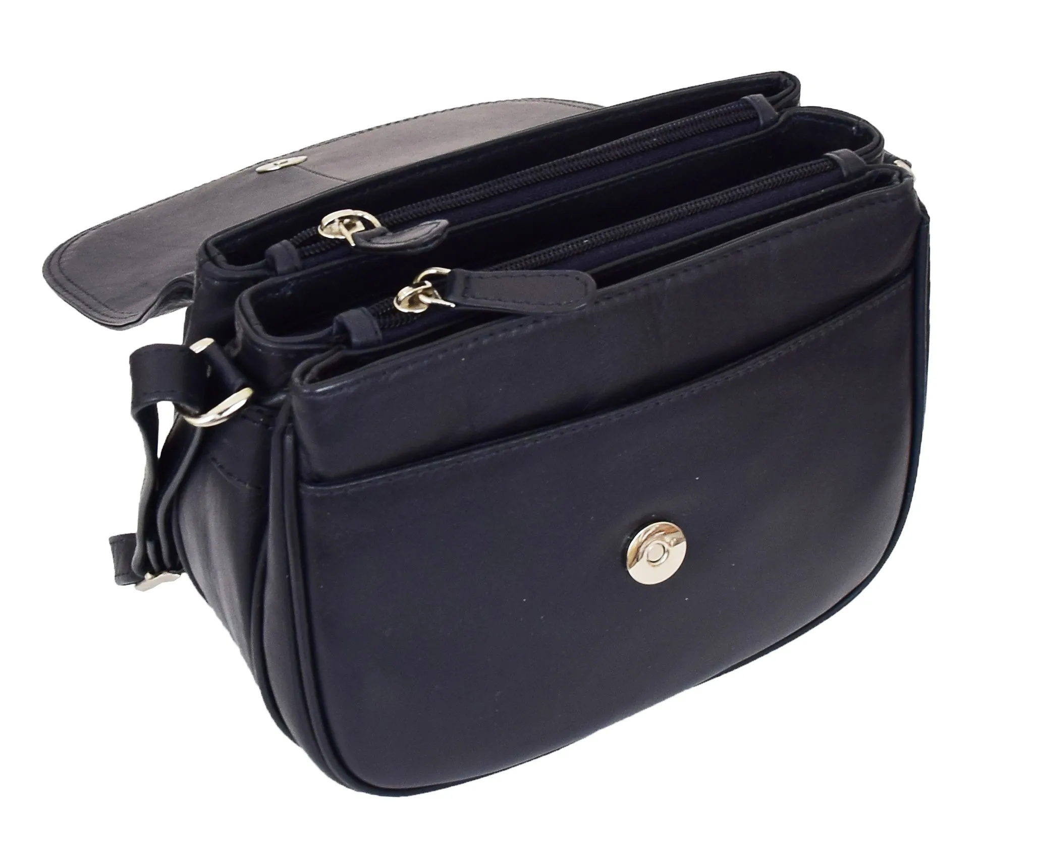DR459 Women's Leather Cross Body Flap over Bag Navy
