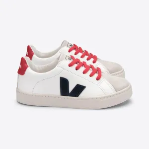 Esplar Teen Small Red Lace Chrome-Free Leather Trainers in Extra White / Nautico Pekin by Veja