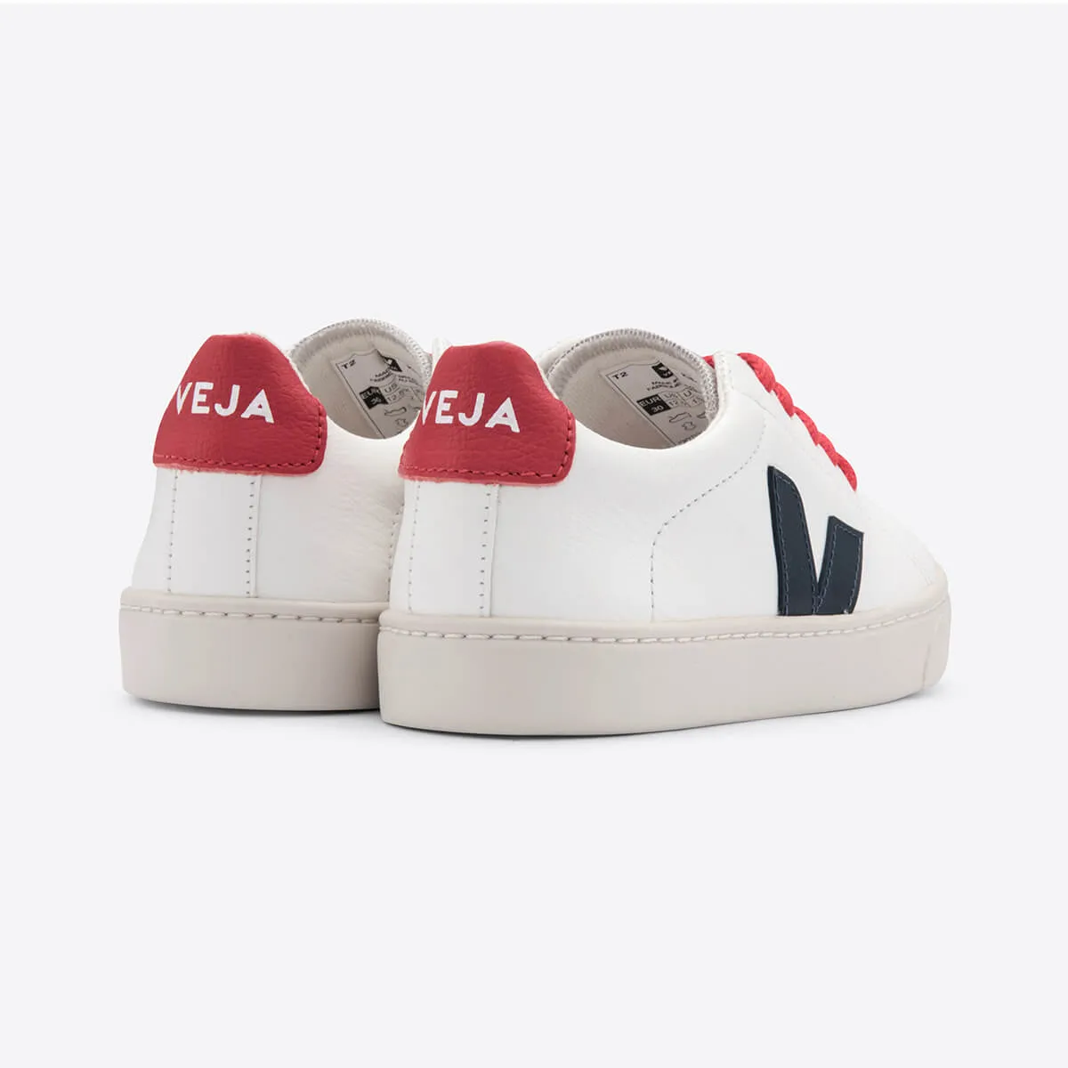 Esplar Teen Small Red Lace Chrome-Free Leather Trainers in Extra White / Nautico Pekin by Veja