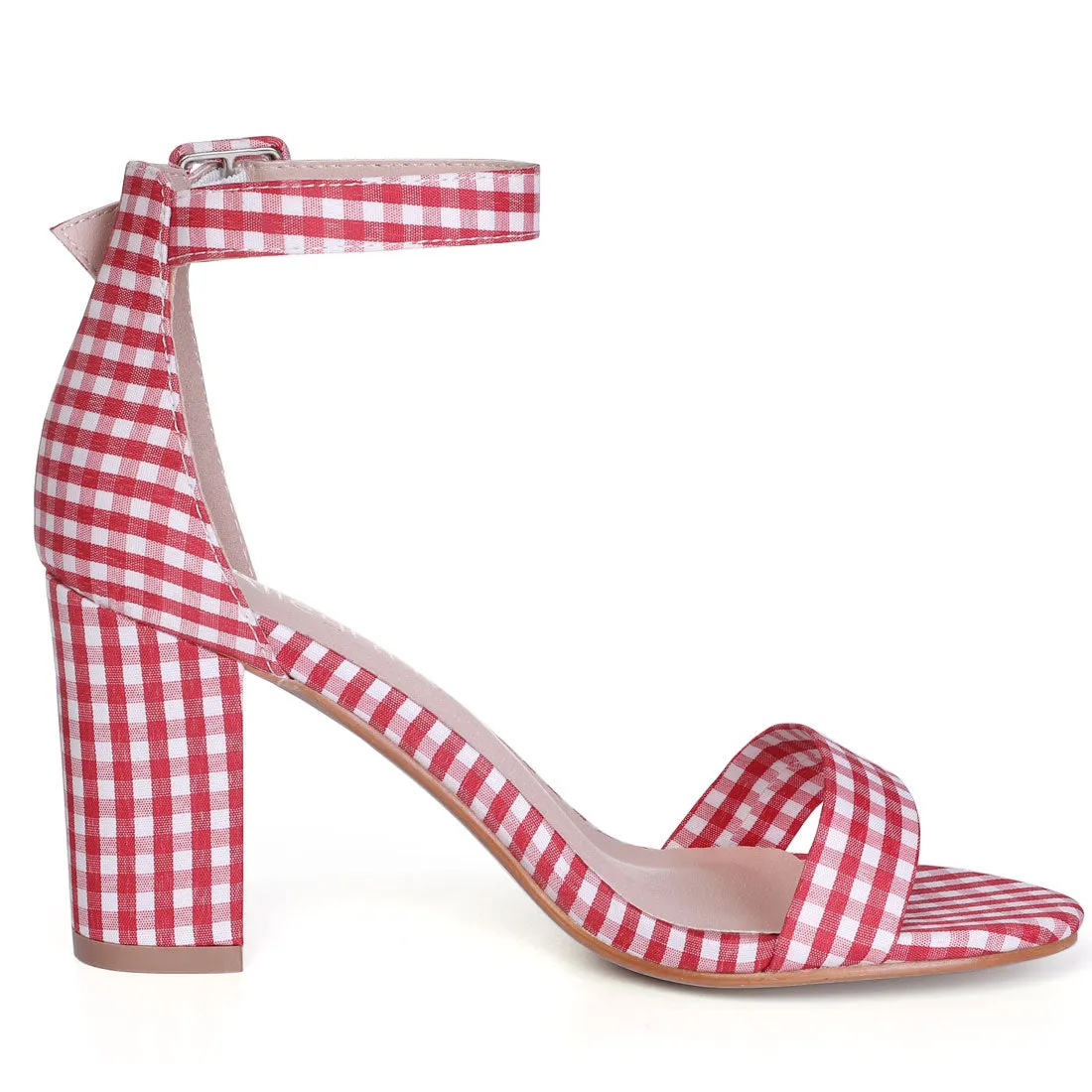 Floral Printed Open Toe Ankle Strap Block Heel Sandals