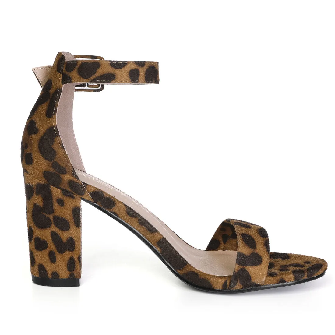 Floral Printed Open Toe Ankle Strap Block Heel Sandals