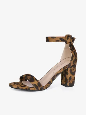 Floral Printed Open Toe Ankle Strap Block Heel Sandals
