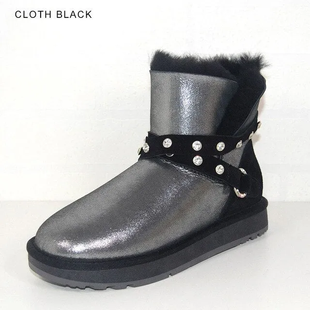 INOE Waterproof Sheepksin Leather Shearling Wool Fur Lined Short Winter Boots