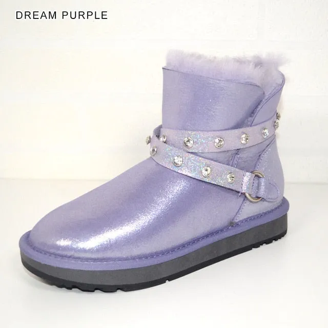 INOE Waterproof Sheepksin Leather Shearling Wool Fur Lined Short Winter Boots