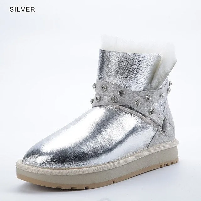 INOE Waterproof Sheepksin Leather Shearling Wool Fur Lined Short Winter Boots