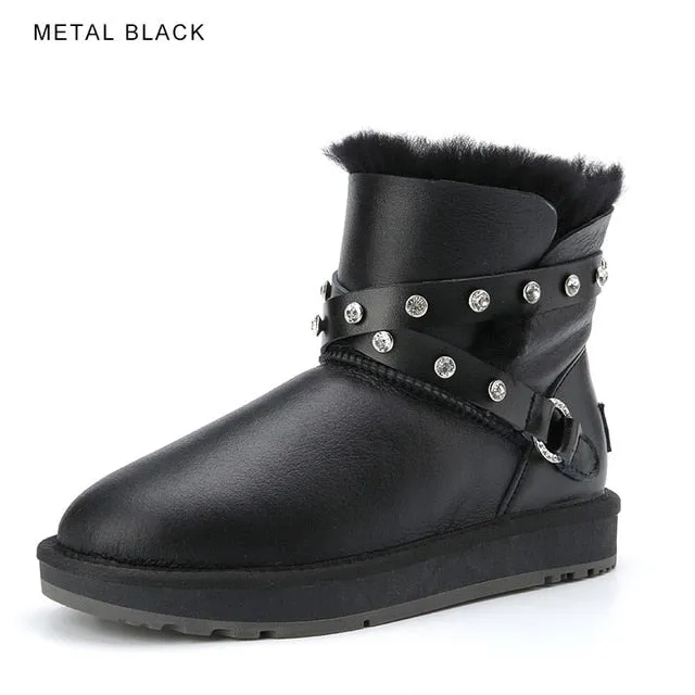INOE Waterproof Sheepksin Leather Shearling Wool Fur Lined Short Winter Boots