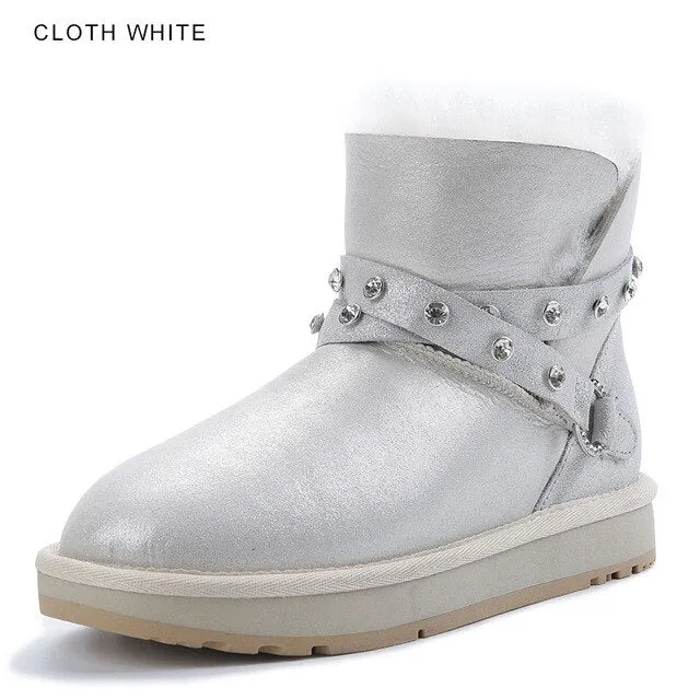 INOE Waterproof Sheepksin Leather Shearling Wool Fur Lined Short Winter Boots