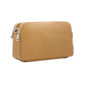 Italian Designer Leather Rectangular Triple Compartment Crossbody Tan