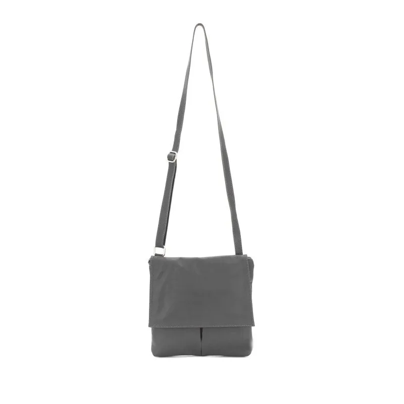 Italian Designer Soft Leather Crossbody Two Pockets- Simpsi Dark Grey