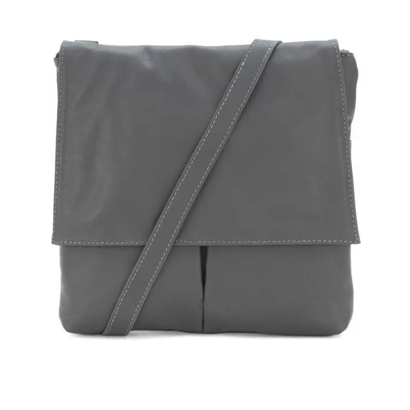 Italian Designer Soft Leather Crossbody Two Pockets- Simpsi Dark Grey