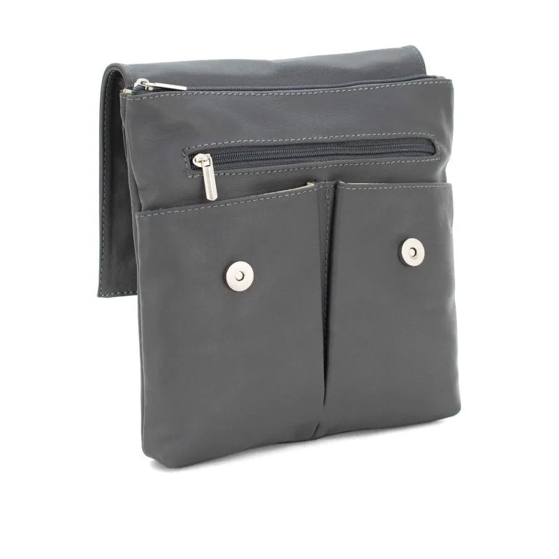 Italian Designer Soft Leather Crossbody Two Pockets- Simpsi Dark Grey